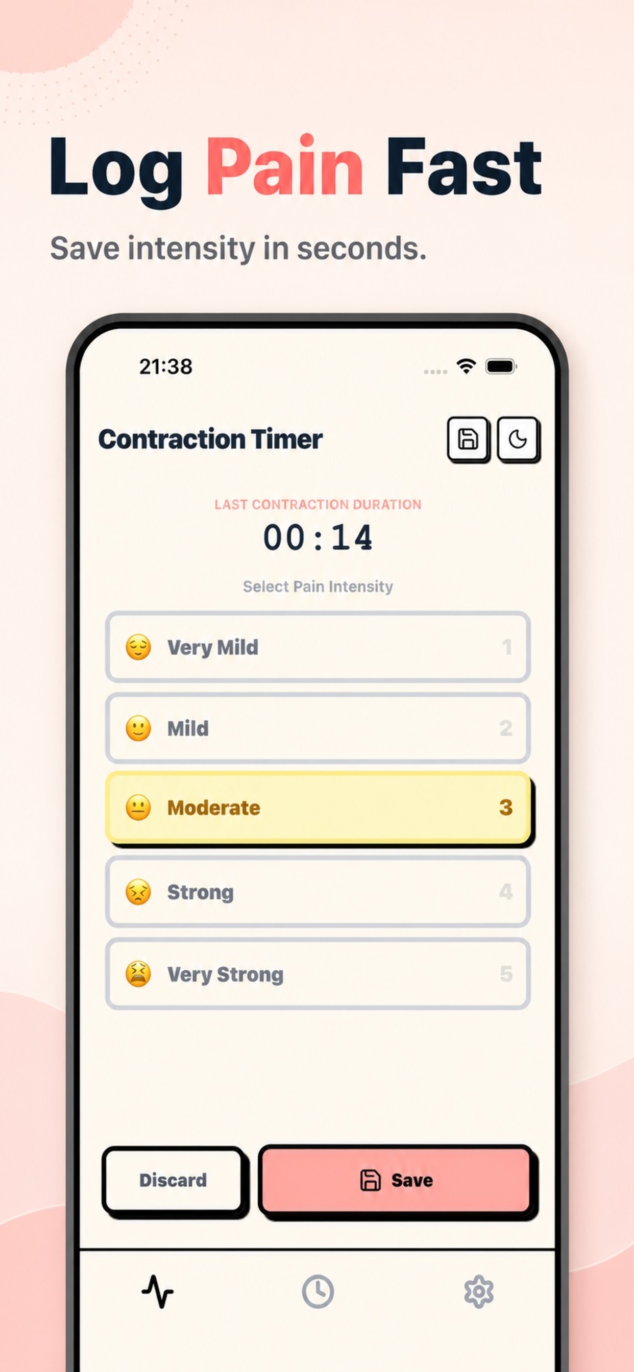 Contraction Timer intensity logging screen